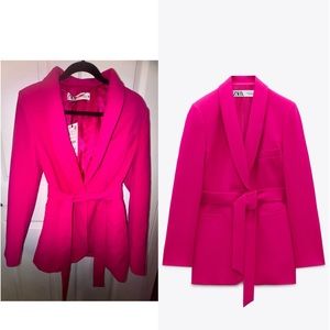 NWT Zara Hot Pink Belted Blazer
